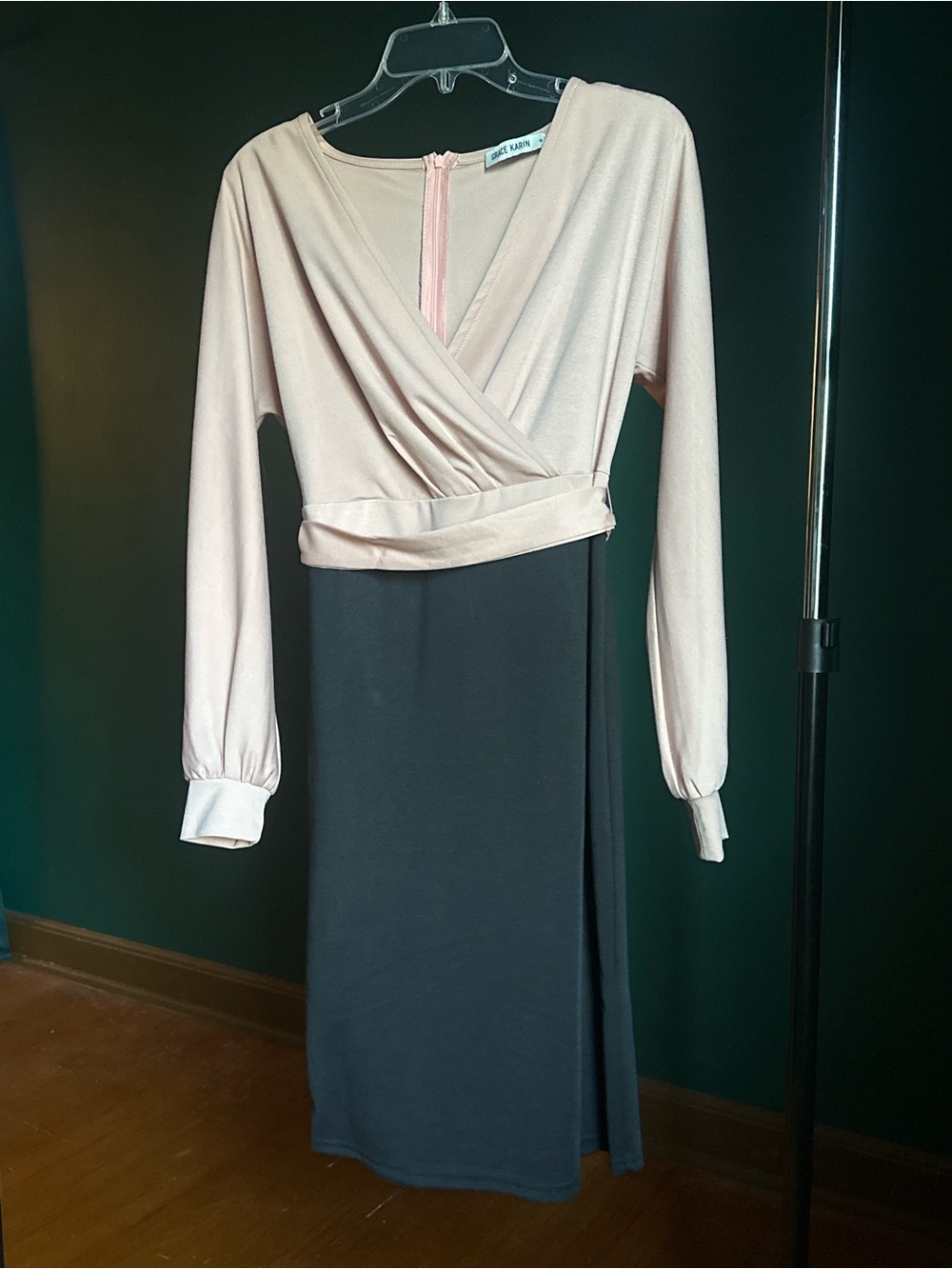 Grace Karin Two-Tone Pink and Black Faux-Wrap Midi Dress